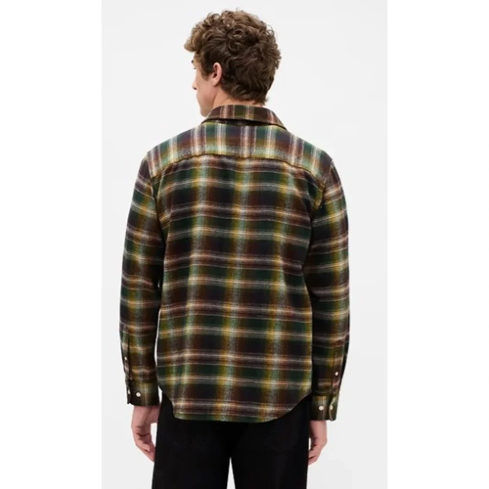 Gap Flannel Shirt Mens L Black Shadow Plaid Organic Cotton Relaxed Fit - Picture 3 of 7